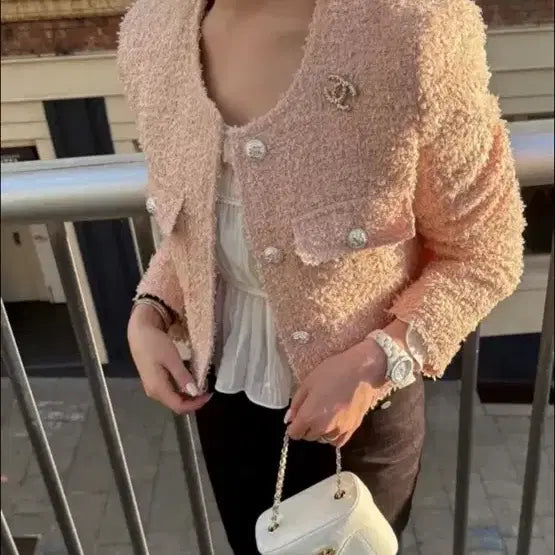 [BUNJANG] Cardinal Red Pink Tweed Jacket / 카디널레드 핑크 트위드