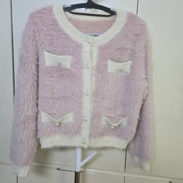 [BUNJANG] Pink Angora Knit Cardigan / 핑크색 앙고라 니트 가디건