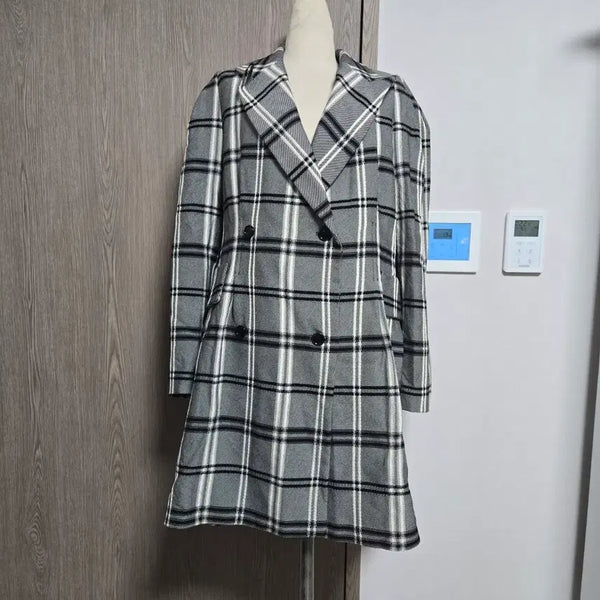 [BUNJANG] TIME (Hansem) 2022 Check Double-Breasted Overfit Coat / 한섬 타임 22년식 체크무늬 더블 코트 오버핏