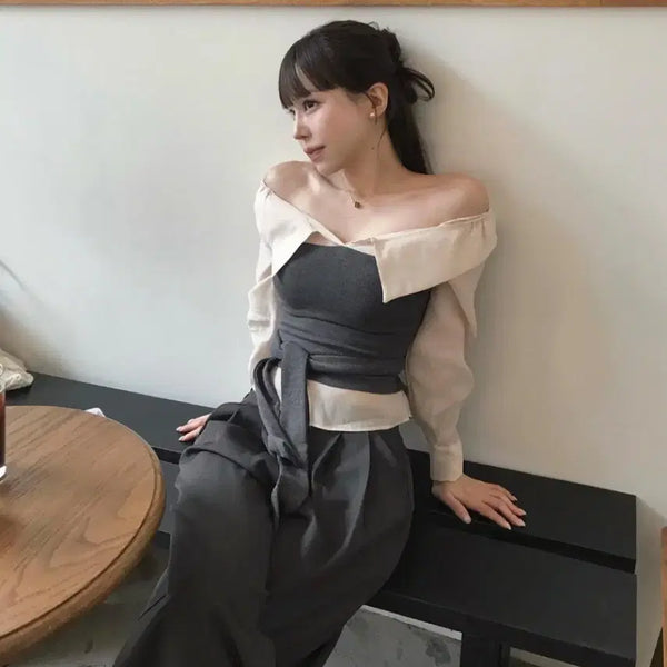 [BUNJANG] Cloud Emotion Deurang Tone Off Collar & Layered Blouse / 클라우드이모션 드랑 톤 오프숄더 off 카라 & 레이어 BL 하객룩 상견례