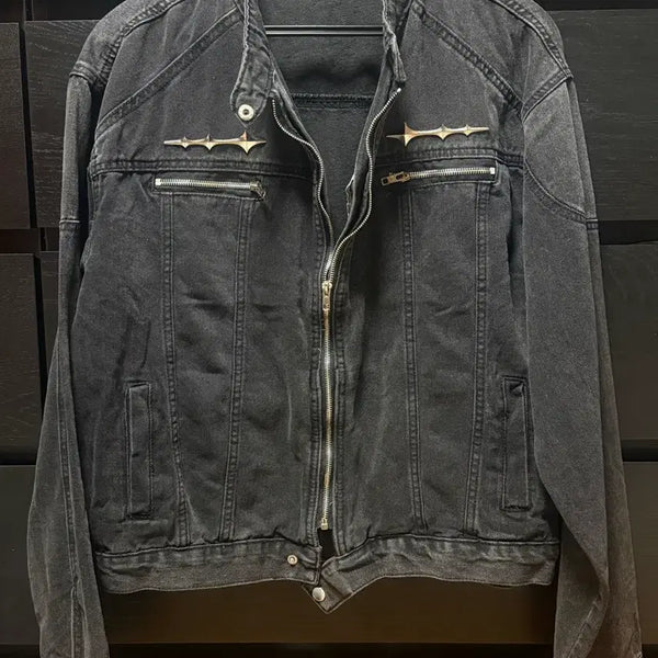 [BUNJANG] Black Indigo Denim Biker Jacket - Large / 일본샵 / (새상품)흑청데님 바이커 자켓 / L