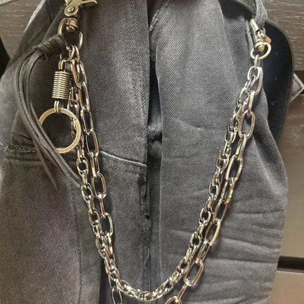 [BUNJANG] Leather Keychain Layered Chain / (새상품)레더키링 레이어드 키체인