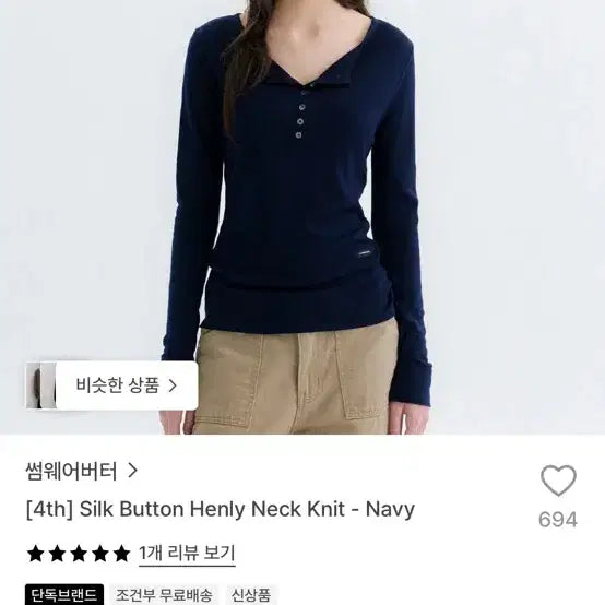 [BUNJANG] Somewhere Better Silk Button Henly Neck Knit Navy / 새상품 썸웨어버터 버튼 헨리넥 니트