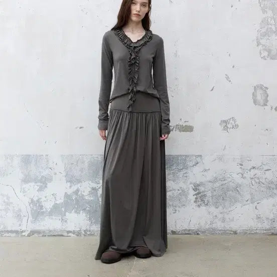 [BUNJANG] RAIVE Ruffle Long Charcoal Set / RAIVE 러플 롱 차콜 세트