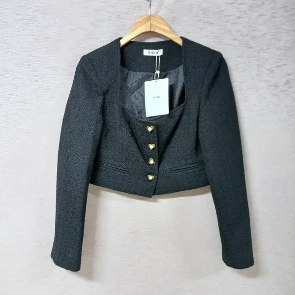 [BUNJANG] GUKA Black Square Neck Crop Jacket / B10-6/GUKA 블랙 스퀘어넥 크롭자켓 새제품 봄가을 여성