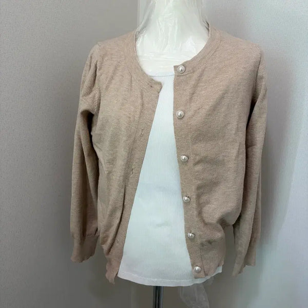 [BUNJANG] Pearl Button Cardigan Basic Setup / 진베이지 펄 단추 가디건 베이직 셋업
