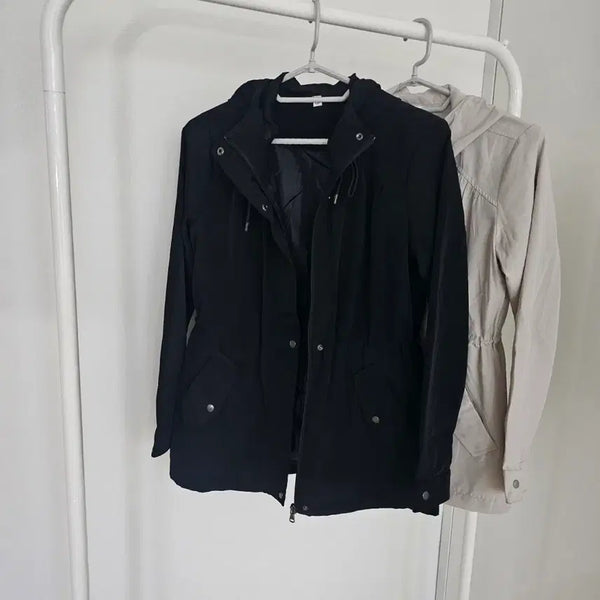 [BUNJANG] Simple Shirring Windbreaker (Black/Light Beige) / # (블랙/연베이지) 심플 셔링 바람막이