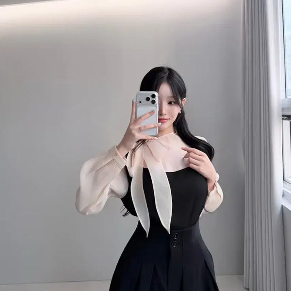 [BUNJANG] Colorblock Ribbon Tie Blouse / [새상품/원가5만] 배색 리본 타이 블라우스 하객룩