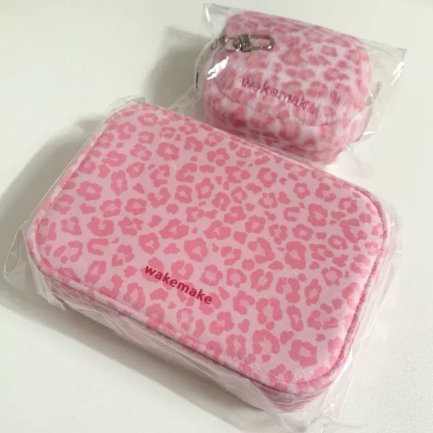[BUNJANG] WAKEMAKE Pink Leopard Accessory Box & Pouch Keyring / 웨이크메이크 핑크 레오파드 악세서리함, 파우치 키링