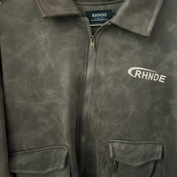 [BUNJANG] Khaki Leather Jacket / 카키 레더자켓