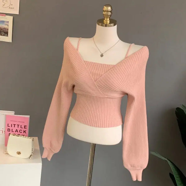 [BUNJANG] Off-Shoulder Ribbon Knit - Pink / 뒷리본끈 오프숄더 리본니트 핑크니트