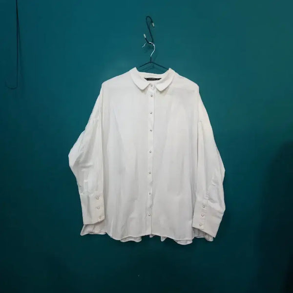 [BUNJANG] ZARA Basic Women's Shirring Cotton White Shirt / 자라 베이직 여성 셔링 코튼 화이트셔츠