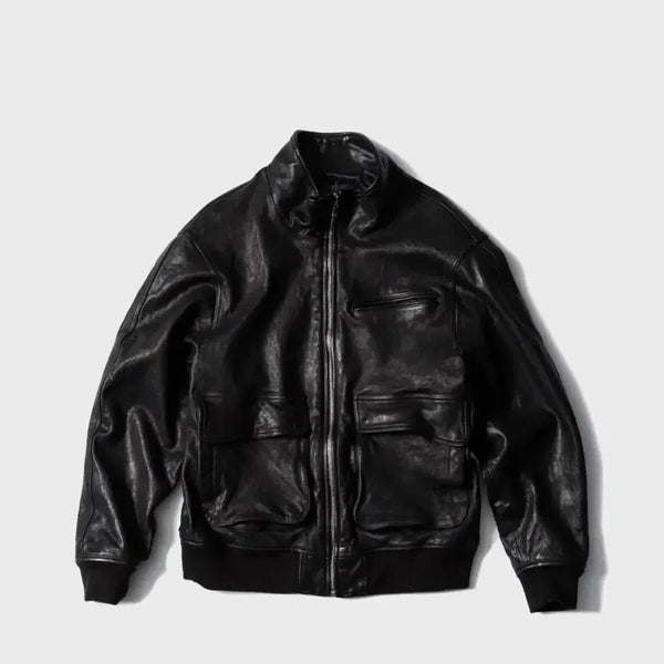 [BUNJANG] First Floor High Neck Lamb Leather Blouson Leather Jacket / 퍼스트플로어 하이넥 램 레더 블루종 가죽 자켓