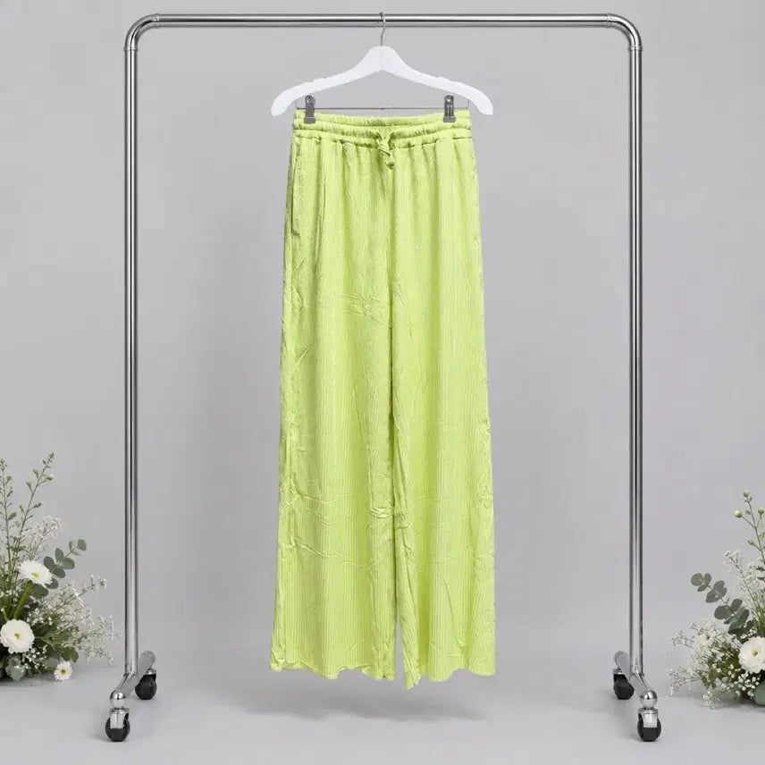 [BUNJANG] Pleated Wide Pants - Lime / 새상품:) 플리츠 와이드 팬츠 라임