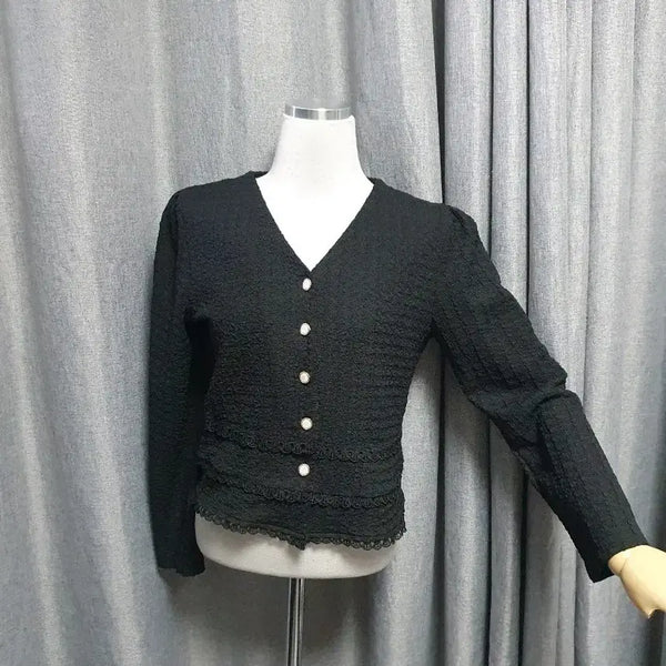 [BUNJANG] Bejeweled Black Blouse / 보석 블랙 블라우스