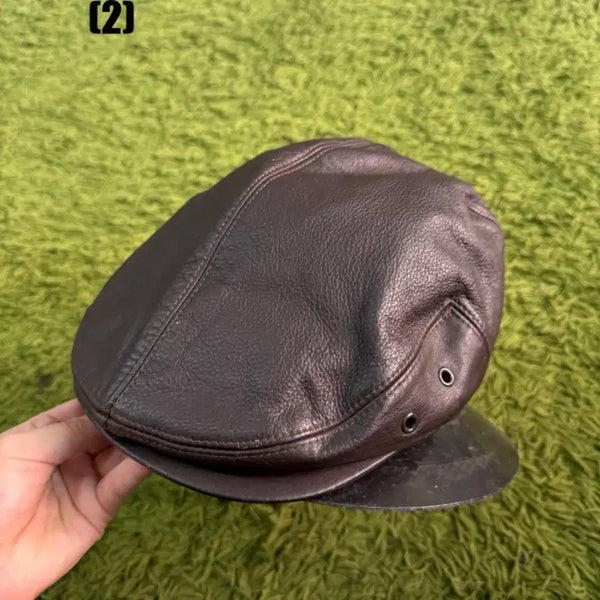[BUNJANG] Leather Hunting Cap Hat Black / 가죽 헌팅캡 모자 블랙