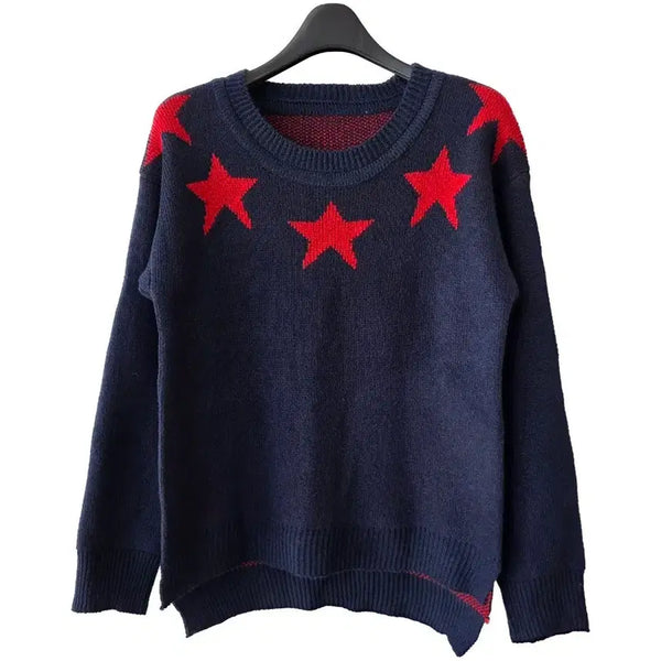[BUNJANG] Navy Asymmetrical Star Knit - New / S/ 네이비 언발 별 니트/새제품