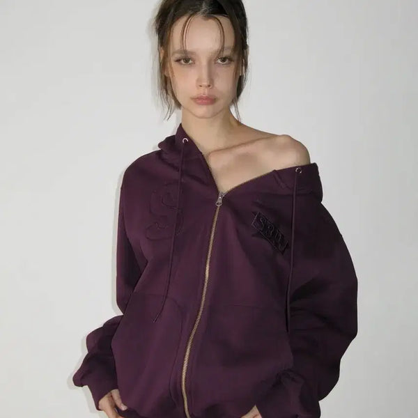 [BUNJANG] SUNBUNPROJECT Logo Patch Hoodie Zip-up Purple / 썬번프로젝트 로고 패치 후드집업 퍼플