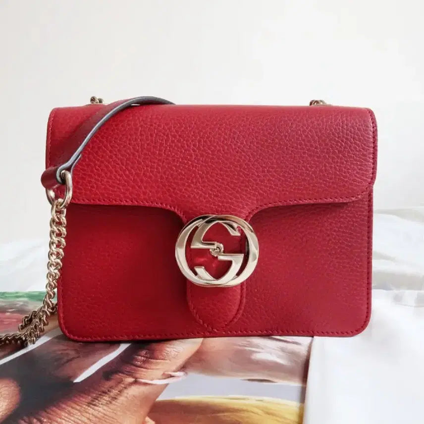 [BUNJANG] Gucci Interlocking GG Chain Bag Small Red / 정품 구찌 인터로킹 GG 체인백 스몰 레드