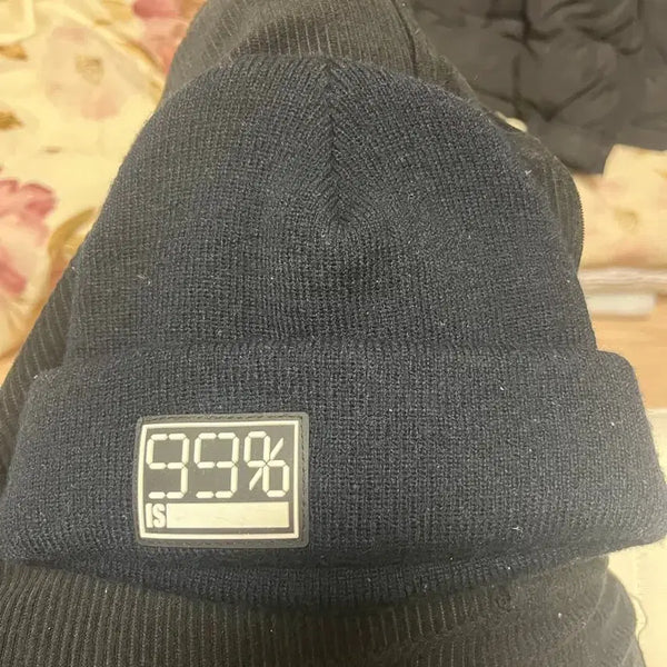 [BUNJANG] 99%IS Black Logo Patch Short Beanie / 99% is 숏 비니