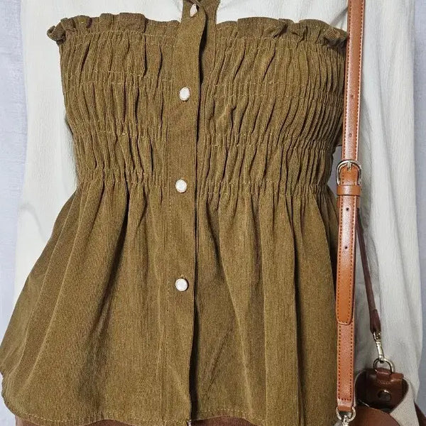[BUNJANG] Corduroy Panel Blouse / 아이보리 아래부분 골덴 블라우스..반품 44-51 길이 52