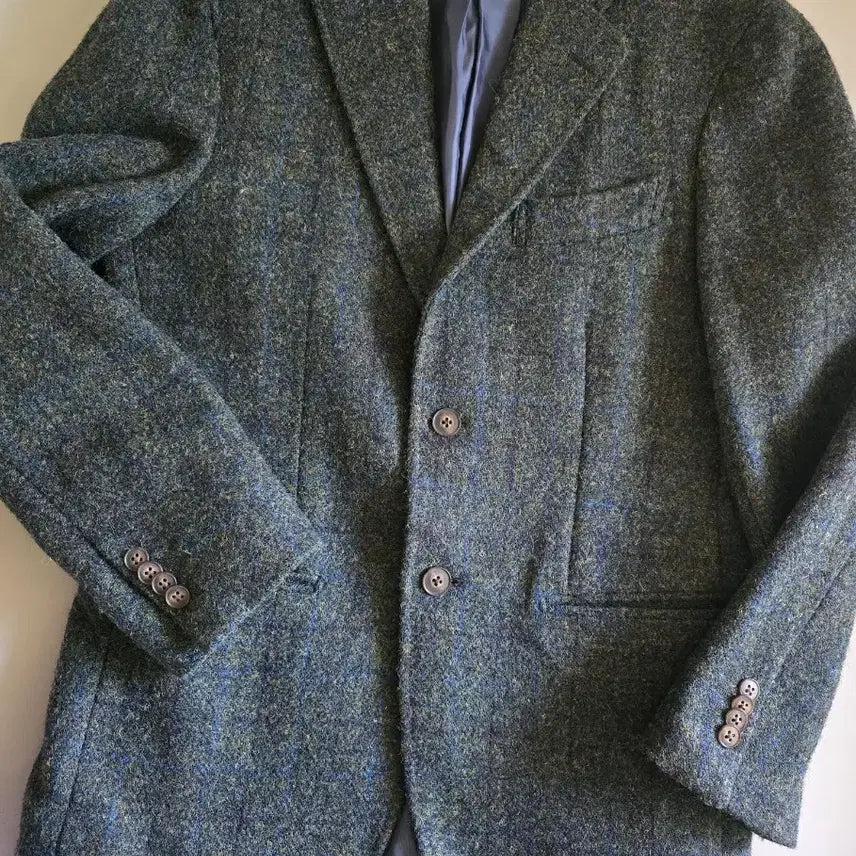 [BUNJANG] Harris Tweed Deep Green Blue Check Wool Blazer Jacket / 남여무관 블레이져 자켓 Harris tweed 헤리스트위드 딥그린블루체크 울자켓