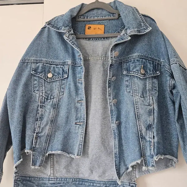 [BUNJANG] Denim Asymmetrical Jacket Size 55 Blue / 데님 언발 자켓  55 블루