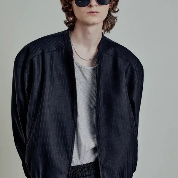 [BUNJANG] Elwood Cavalli Wool Stripe Jacket - Dark Navy / 카발리 울 스트라이프 자켓 DARK NAVY