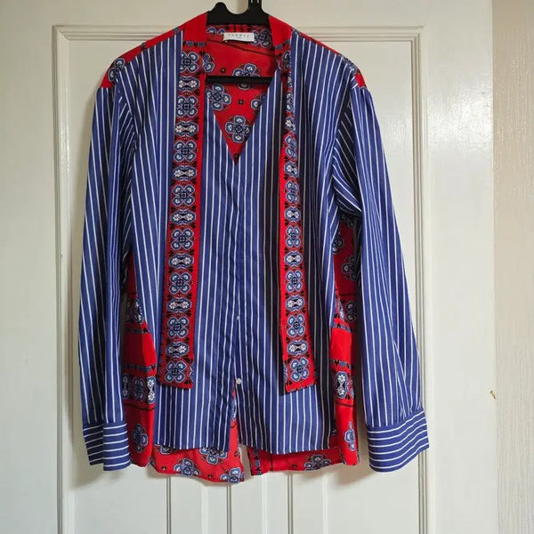 [BUNJANG] Sandro Blue Pattern Blouse / 산드로 블루 블라우스