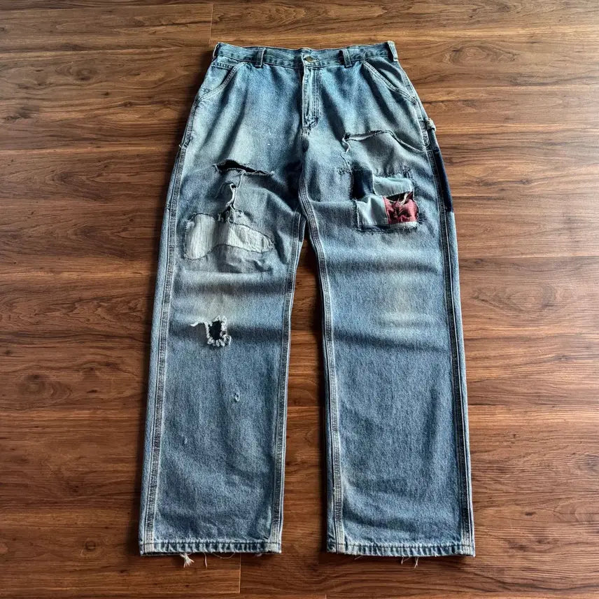 [BUNJANG] Carhartt WIP 'American Script' Destroyed Single Knee Denim Work Pants / [34]칼하트 USA 디스트로이드 싱글니 카펜터 워크 데님 팬츠