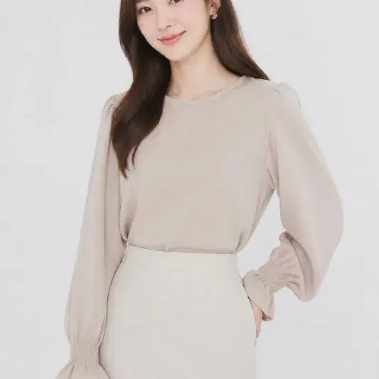 [BUNJANG] Focus Beige Women's Free Size Blouse / 포커스 베이지 여자 프리 블라우스 새상품 O6171