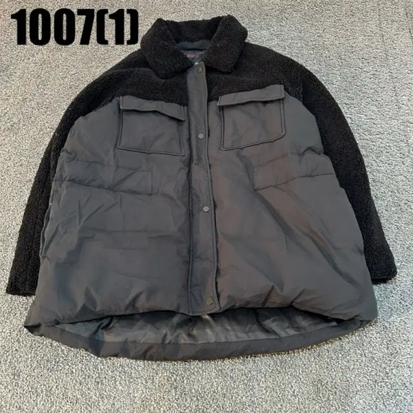 [BUNJANG] Soup Black Short Padded Jacket with Wool-like Sleeves / Soup 블랙 숏패딩