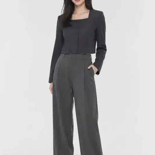 [BUNJANG] Verranda Dark Grey Cropped Blazer / 여F/베란다 다크 그레이 크롭 블레이저