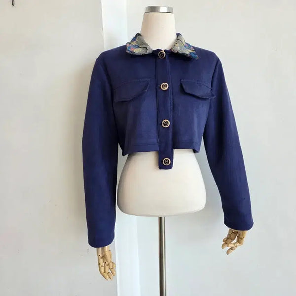 [BUNJANG] Mango Many Please Navy Collar Accent Cropped Jacket Women's / 포근한 네이비 카라배색 엣찌 숏자켓 여성 F