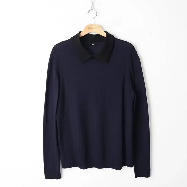 [BUNJANG] System Wool Collar Neck Knit (Black/Navy) / 105/시스템 울 카라넥 니트