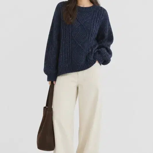 [BUNJANG] Navy Women's Free Size Knit O6109 / 네이비 여자 프리 니트 O6109