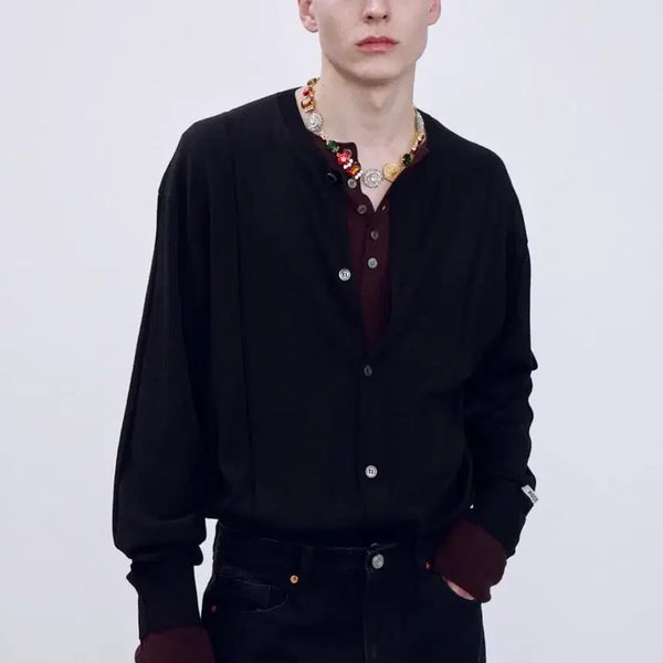 [BUNJANG] Recto RC Logo Jacquard Patch Sheer Cardigan Black M / [M] 렉토 RC 로고 자카드 패치 시어 가디건 블랙