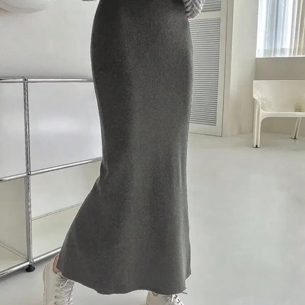 [BUNJANG] Knit Long Skirt - Grey / (새상품)니트 롱 스커트 그레이