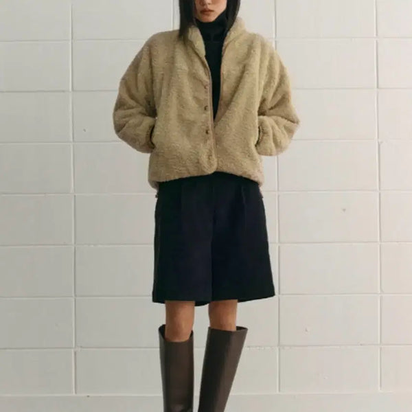 [BUNJANG] Sienne Fleece Label Jacket Beige / 시엔느 플리스 라벨 자켓 베이지