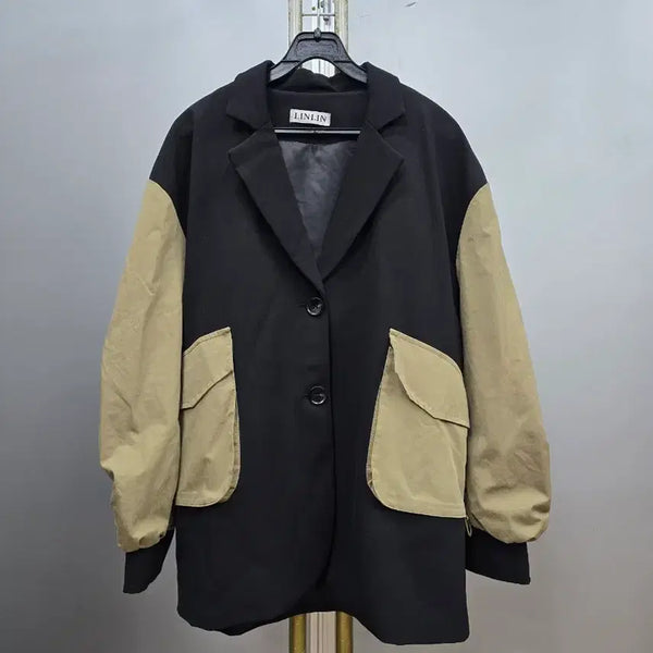 [BUNJANG] Layered Jumper Jacket with Shirred Sleeves / 점퍼 자켓 레이어드 셔링 소매 오버핏  자켓