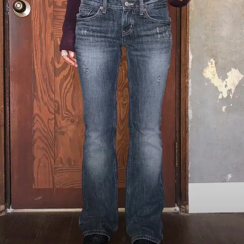 [BUNJANG] Low Damage Denim Zigzag Loop-on Jeans / 로우 데미지 데님 지그재그 루프온