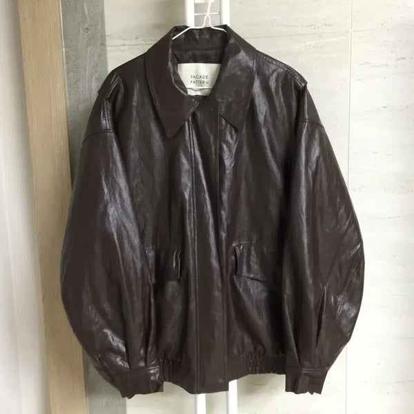 [BUNJANG] Facade Pattern Oversized Leather Jacket M / 파사드패턴 오버핏 레더 자켓 M