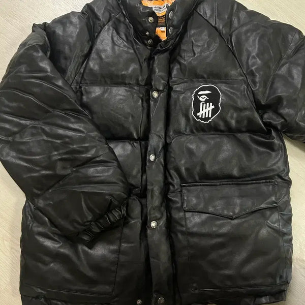 [BUNJANG] BAPE Leather Padded Jacket Black / 베이프 레더 패딩