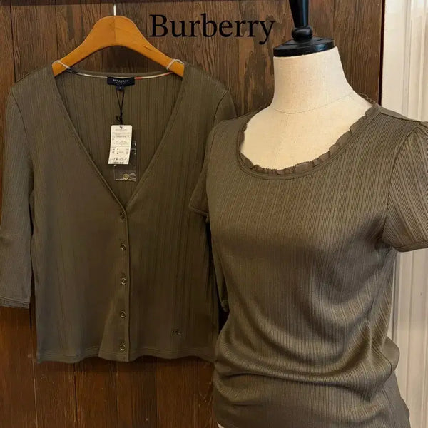[BUNJANG] Burberry Authentic Khaki Ribbed Knit Ensemble / 버버리 정품 카키 골지 앙상블