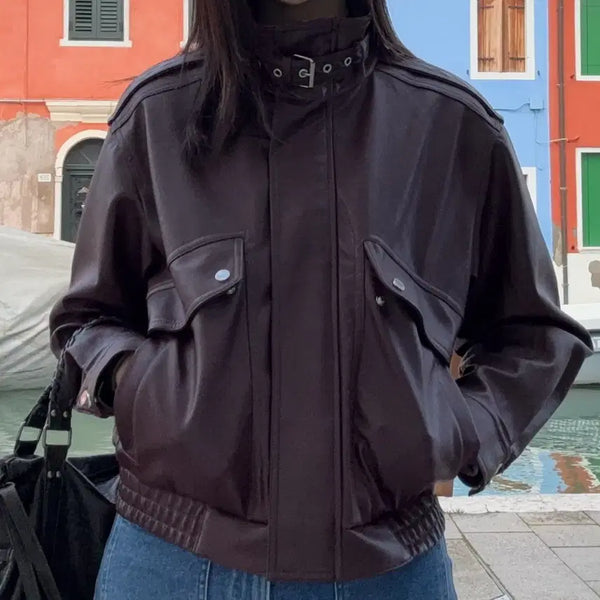 [BUNJANG] Bershka Burgundy Leather Jacket / BERSHKA 베르슈카 버건디 가죽 자켓