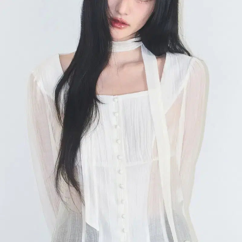 [BUNJANG] Illigo Long Sleeve Square Neck Blouse / 일리고 긴팔 스퀘어넥 블라우스