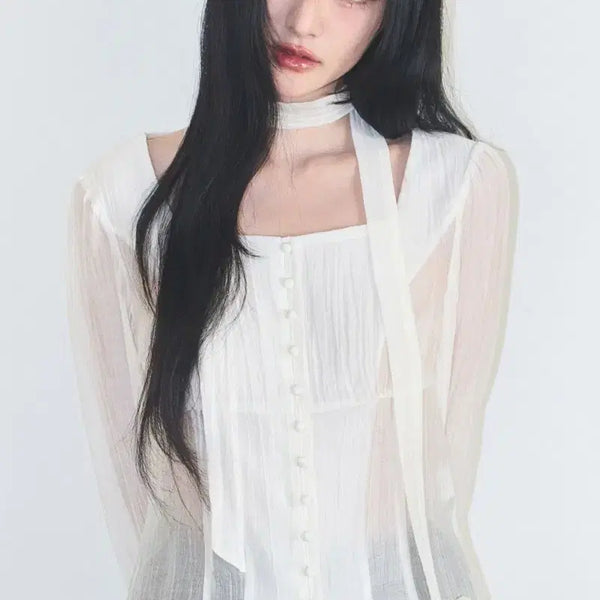 [BUNJANG] Illigo Long Sleeve Square Neck Blouse / 일리고 긴팔 스퀘어넥 블라우스