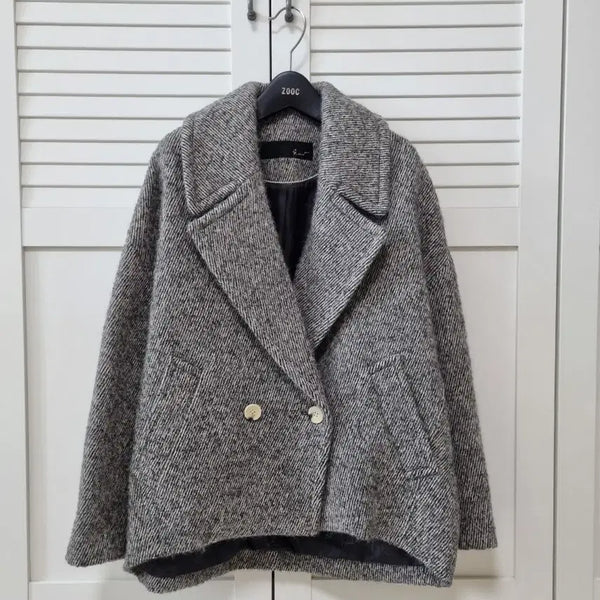 [BUNJANG] G-Cut Oversized Wool Winter Half Coat - Grey / (새제품)지컷 오버핏 모직 겨울 숏코트.그레이