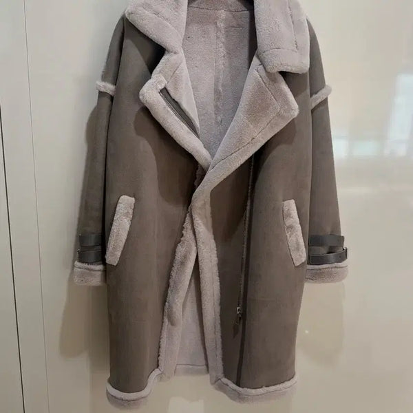 [BUNJANG] Suede Shearling Coat Khaki Beige Size 55 / 스웨이드 무스탕 코트 카키베이지 55