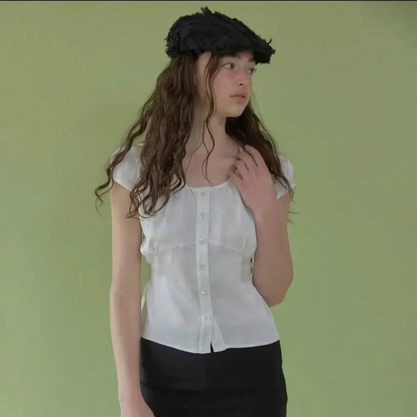 [BUNJANG] Hadement Soft Glimmer Blouse White / 해더먼트 소프트 글림 블라우스 화이트